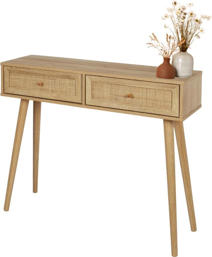 MISOU Bali Kaptafel Sidetable Make up tafel Consoletafel Haltafel Woonkamer Wandtafel Rotan Hout Tafel met Lades