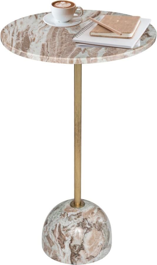 MISOU Bijzettafel Rond Koffietafel Marmer Modern Organisch Beige Bruin 35x59cm JENNY