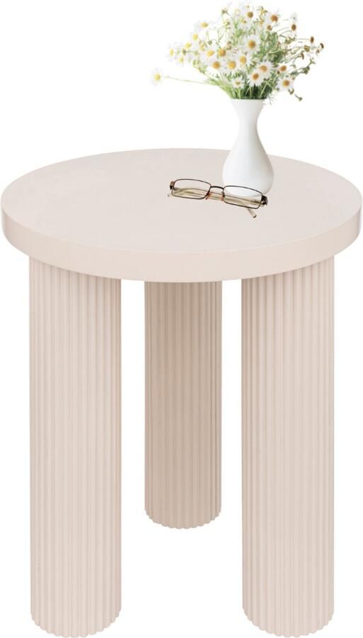 MISOU Bijzettafel Rond Koffietafel Modern Beige Nude 40cm MDF DUNE