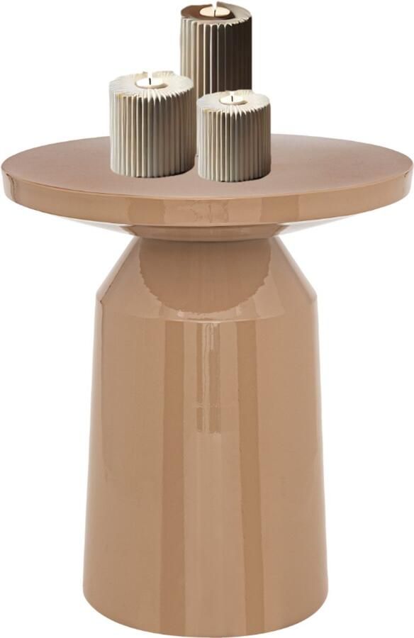 MISOU Bijzettafel Rond Koffietafel Modern Organisch Beige Glans 38cm Metaal SERENA