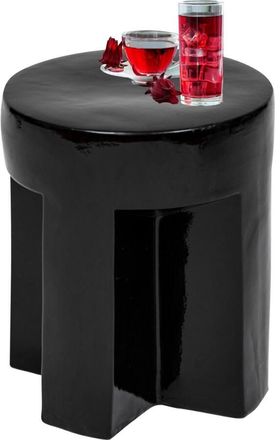 MISOU Bijzettafel Rond Koffietafel Modern Organisch Zwart Glans 34cm Keramiek VANESSA