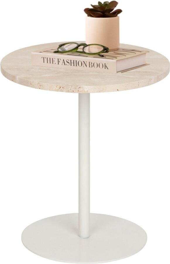 MISOU Bijzettafel Rond Koffietafel Travertin Modern Organisch Zand Beige 40x45cm LILLY