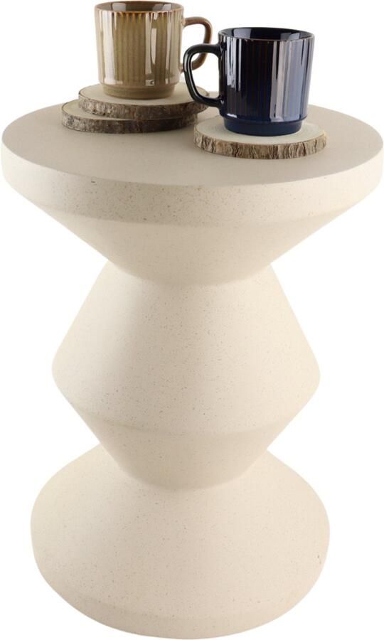 MISOU Bijzettafel Rond Salontafel Zandloper Figuur Bijzettafeltje Beige 35x35x47cm