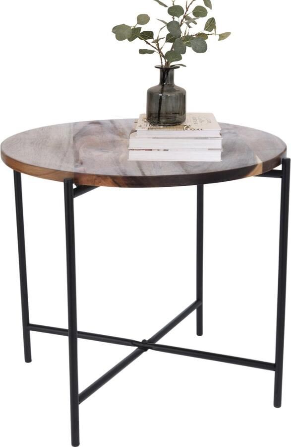 MISOU Bijzettafel Salontafel Metaal met Acacia Hout 45X38CM Bijzettafeltje