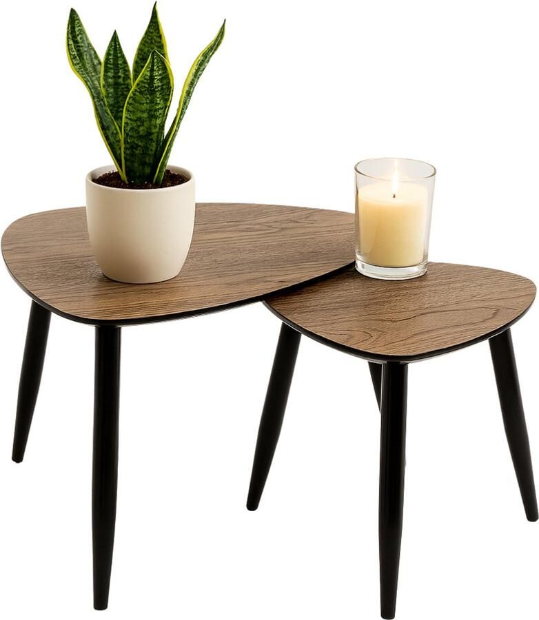 MISOU Bijzettafel set van 2 Organisch Koffietafel Modern Walnoot Hout Bruin Tafeltjes 60x48cm 40x40cm SILVA
