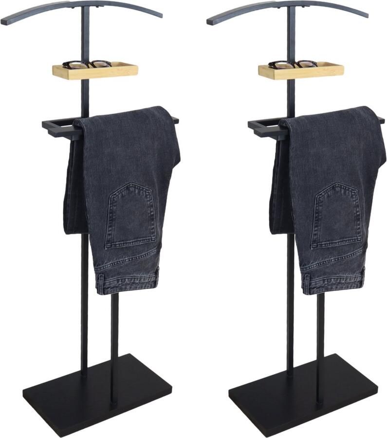 MISOU Dressboy Kledingstandaard 2 Stuks Kledinghouder Zwart 114 cm Kledingrek Bamboe en metaal BRUNNO - Foto 2