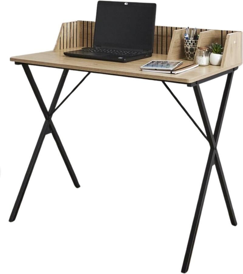 MISOU Klaus Bureau Laptoptafel Bureautafel met Opbergvakjes Hout Stalen Poten Staand Bruin