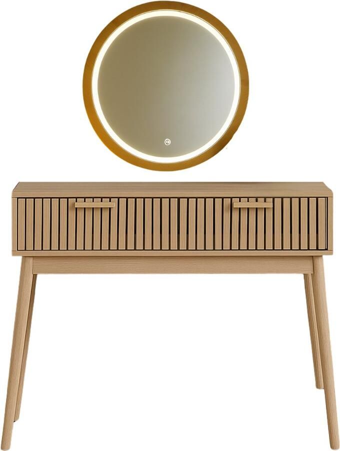 MISOU Klaus Kaptafel met LED Spiegel met verlichting Make up tafel met spiegel Sidetable met Lades Hout