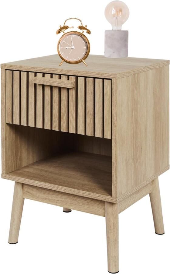 MISOU Klaus Nachtkastje Met Lade Wandkast Hout Bruin Ladekastje Slaapkamer Dressoir Hal 40x35x55cm