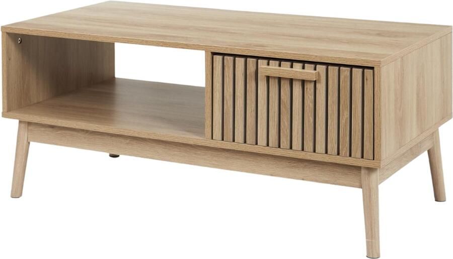 MISOU Klaus Salontafel Met Lade Opbergruimte -Koffietafel Tafel Hout Bijzettafel Woonkamer Table Basse de Salon -100x50cm