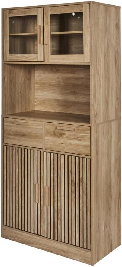 MISOU Klaus Wandkast Met Lades Magnetronkast Keuken Dressoir Opbergruimte Servieskast Buffetkast Opbergkast Hout