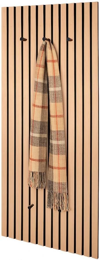 MISOU MIRRORS AND MORE Kapstok Wandpanelen Wandkapstok Akoestische panelen Wanddecoratie Lattenwand Garderobe met 5 haken Eiken Bruin MDF Vilt 125x50cm GRACE