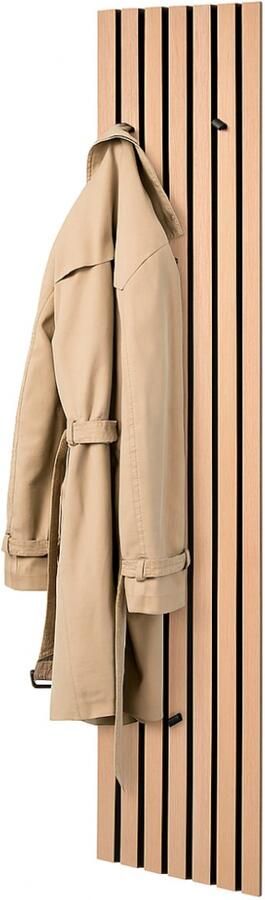 MISOU MIRRORS AND MORE Kapstok Wandpanelen Wandkapstok Akoestische panelen Wanddecoratie Lattenwand Garderobe met 3 haken Eiken Bruin MDF Vilt 160x25cm GRACE