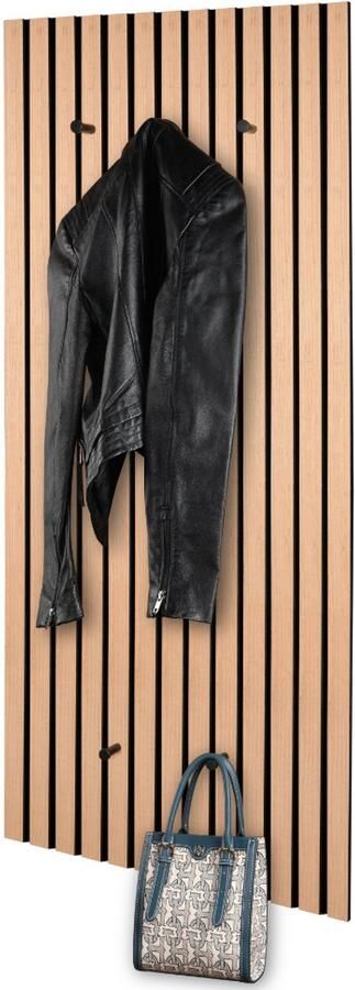 MISOU MIRRORS AND MORE Kapstok Wandpanelen Wandkapstok Akoestische panelen Wanddecoratie Lattenwand Garderobe met 5 haken Eiken Bruin MDF Vilt 125x50cm GRACE - Foto 2