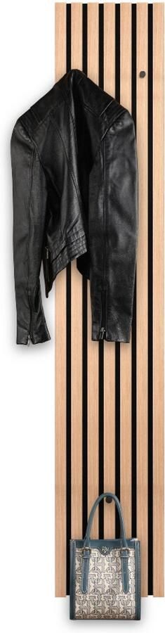 MISOU MIRRORS AND MORE Kapstok Wandpanelen Wandkapstok Akoestische panelen Wanddecoratie Lattenwand Garderobe met 3 haken Eiken Bruin MDF Vilt 160x25cm GRACE - Foto 2