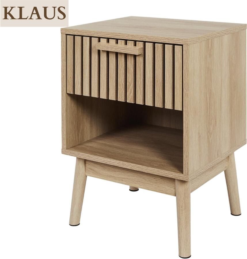 MISOU Nachtkastje Hout- met Lade Nachtkastje Beige Nachtkastje smal Bedtafel Open vak- Klaus 40x35x55cm - Foto 2