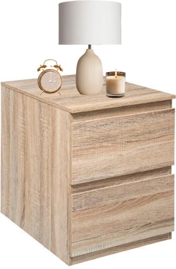 MISOU Nachtkastje Ladekastje Slaapkamer Modern Bruin 48x38x50cm Hout Eiken kleur - Foto 2