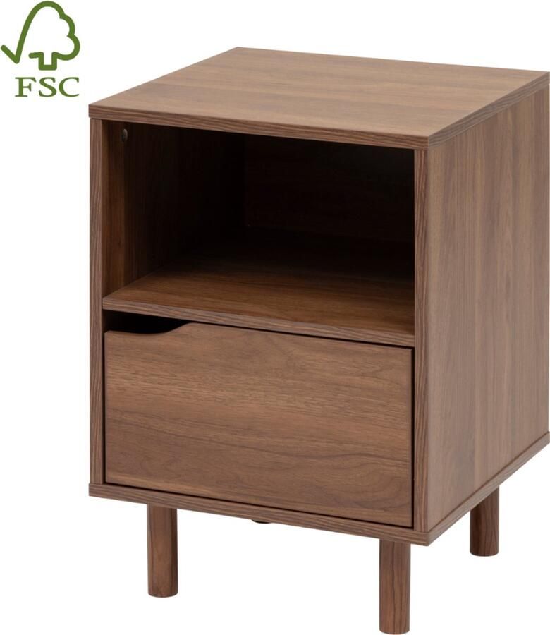 MISOU Nachtkastje met Lade Opberg ruimte 40x58cm Hout Donkerbruin LUMA