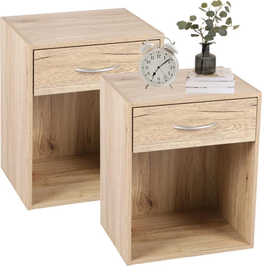 MISOU Nachtkastje met Lade Set van 2 Ladekastje Bruin Hout 39x30x48 cm - Foto 2