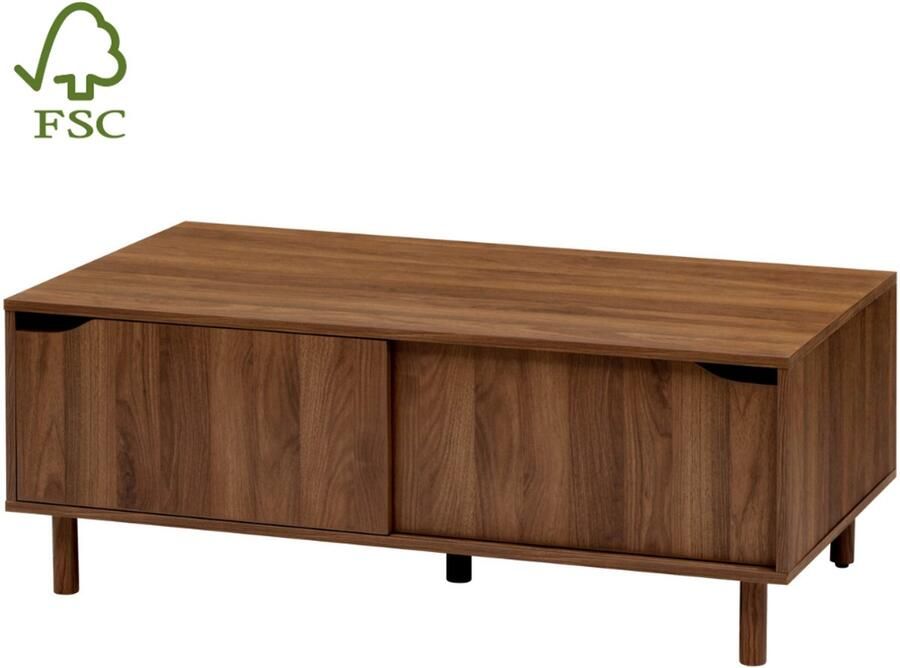 MISOU Salontafel Bijzettafel Koffietafel Leestafel met schuifdeuren opbergruimtes 108x60x42cm Hout Donkerbruin LUMA