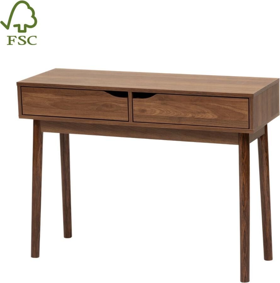 MISOU Sidetable met lades Kaptafel 100x34x75cm Wandtafel Makeuptafel Consoletafel Haltafel Hout Donkerbruin LUMA