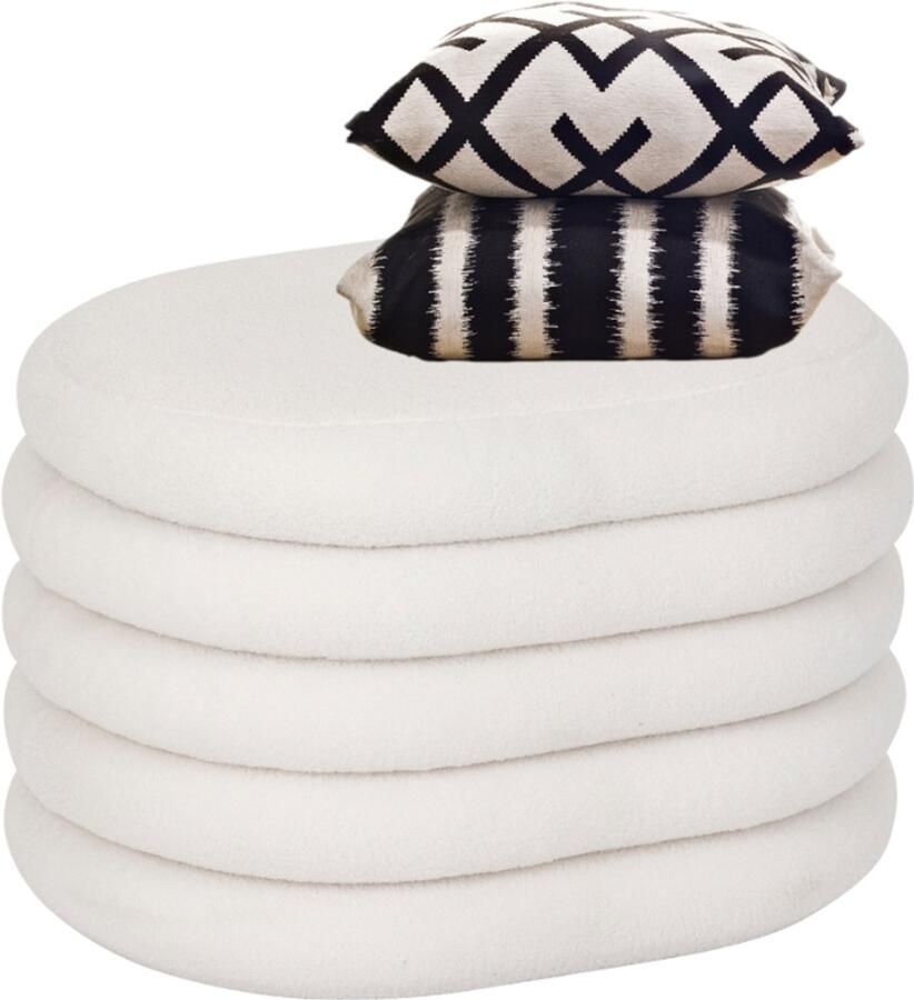 MISOU Teddy Poef met Opbergruimte Stoel Teddy Opbergpoef Hocker Bijzettafel Bouclé Stof 59x45cm COZY - Foto 2