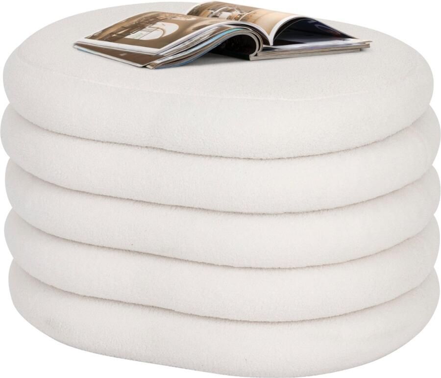 MISOU Teddy Poef met Opbergruimte Stoel Teddy Opbergpoef Hocker Bijzettafel Bouclé Stof 59x45cm COZY