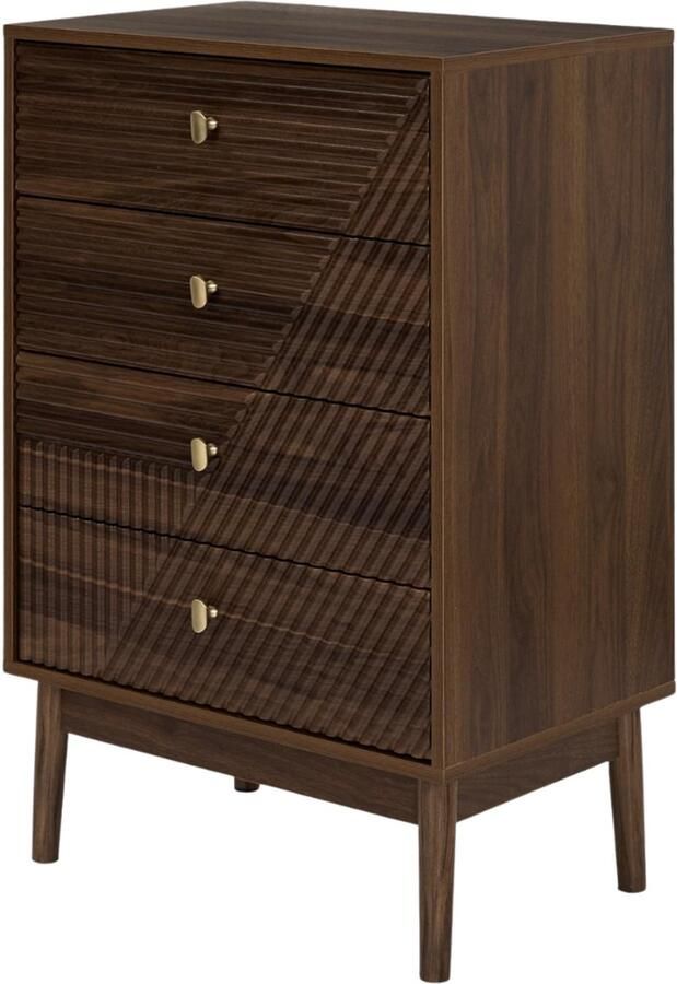 MISOU Tiffany Ladekast Commode met 4 Lades Opbergkast op Poten Wandkast Opbergruimte Hal Kast Sidetable Hout met Goude Details