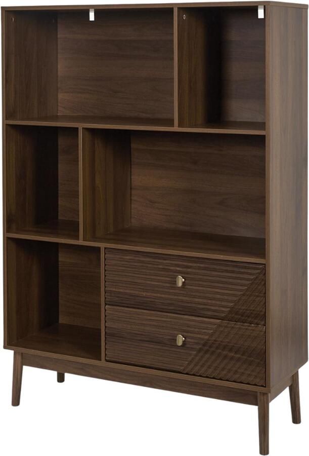 MISOU Tiffany Wandkast Open Vakkenkast met Lades Ladekast Hout Opbergkast Dressoir Buffetkast Speelgoed Boekenkast met Goude Details