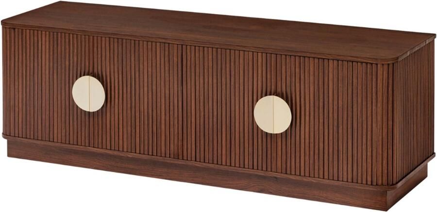 MISOU TV Meubel met 4 Deuren Wandkast 140x40x48cm TV Kast Sidetable Hout Donkerbruin met Goude details Retro SPICIA