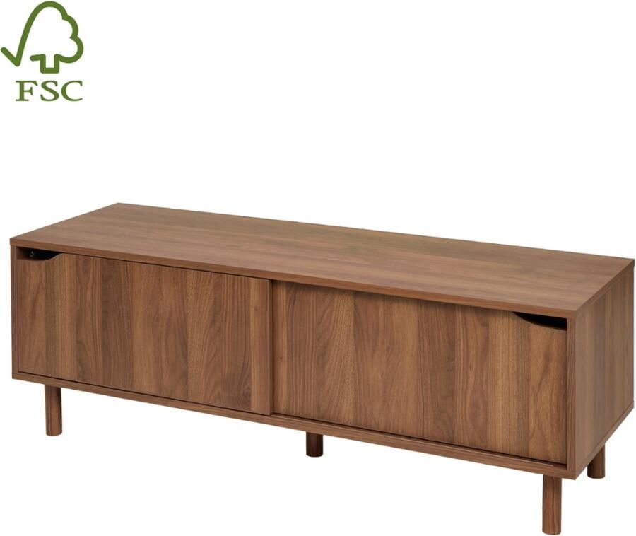 MISOU TV Meubel met schuifdeuren Wandkast 120x40x42cm TV Kast Sidetable Hout Donkerbruin LUMA