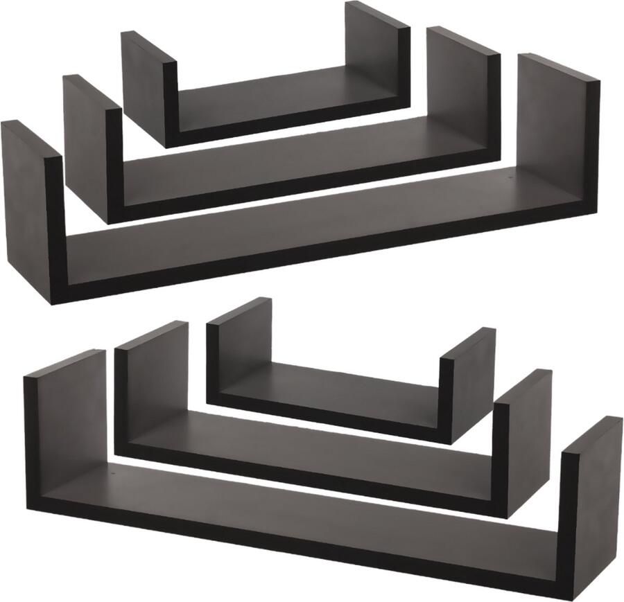 MISOU Zwarte Wandplanken Set van 6 Fotoplank Boekenplank Keuken Woonkamer Zwevend Muurplank 3 Maten MDF Wanddecoratie