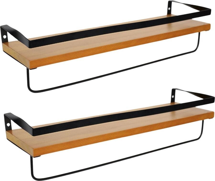 MISOU Zwevende Wandplank 2 stuks Industrieel Hout Muurdecoratie Boekenrek 44 5x14cm Fotoplank Wandrek Wanddecoratie