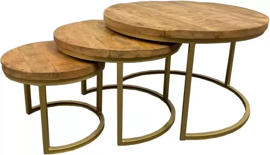 Mister Habitat The Tribeca-salontafel set van 3-mangohout-met gouden onderstel