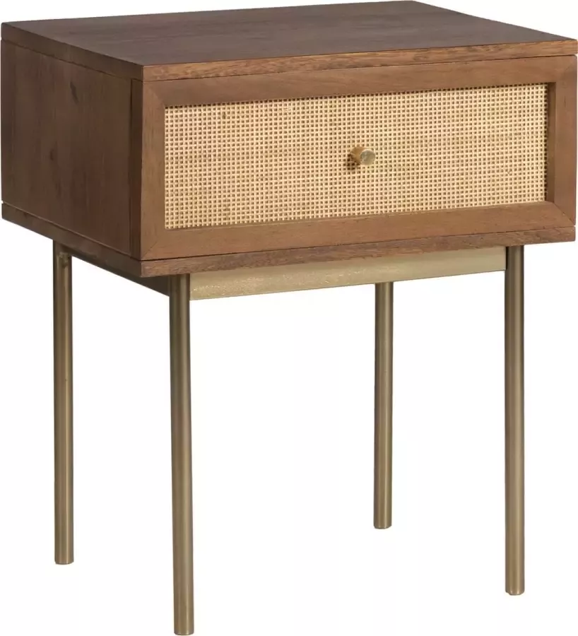 Mister Habitat Yushan-nachtkastje-met 1 lade-rotan mango hout-walnootkleur