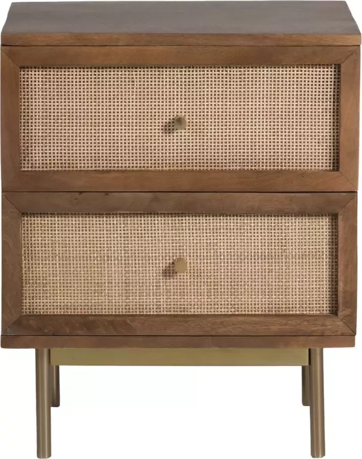 Mister Habitat Yushan-nachtkastje-met 2 lades-rotan mangohout-walnoot kleur
