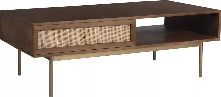 Mister Habitat Yushan-salontafel-met lade-rotan mangohout-walnoot kleur