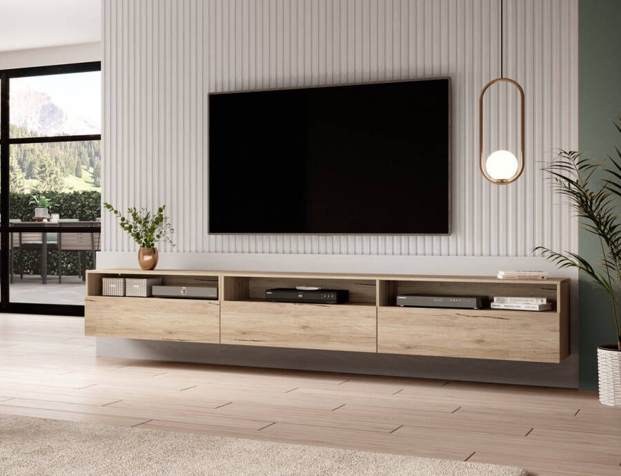 Mister interior Baros TV-meubel 270 cm Modern en Ruim Duurzaam ontwerp Krasbestendig Eiken Ophangbaar