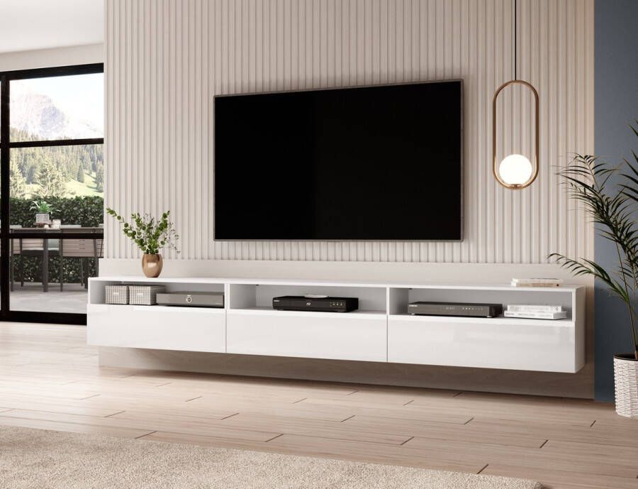 Mister interior Baros TV-meubel 270 cm Modern en Ruim Wit hoogglans Krasbestendig Eenvoudige zelfmontage Ophangbaar