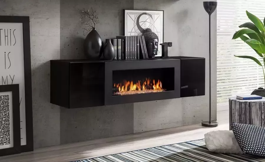 Mister interior FLY SBK TV-meubel met open haard Mat zwart Verschillende kleuropties Elegant en praktisch