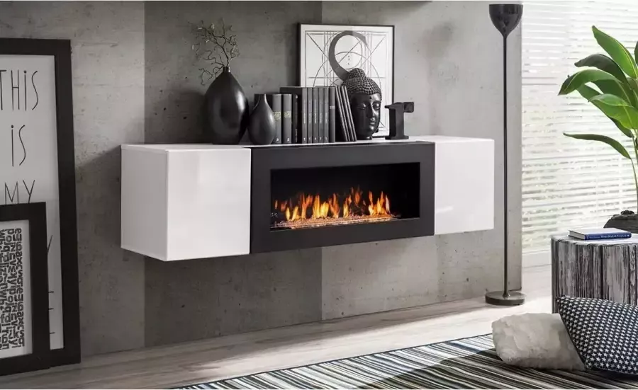 Mister interior FLY SBK TV-meubel met open haard wit Verschillende kleuropties Elegant en praktisch
