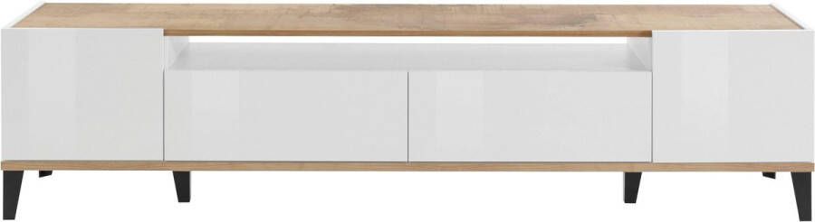 Mister interior SUNRISE TV meubel 200 cm Luxe Perenhout Design Wit hoogglans Hoogwaardige Kwaliteit