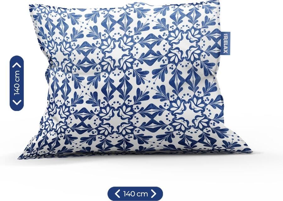 Mister Relax Mr. Relax Zitzak Loungekussen 140 x 140 cm Portugees Tegelpatroon Delfts Blauw Binnen- en Buitengebruik Vloeistofdicht Strand Terras Back To School-Gaming-Buitenkussen