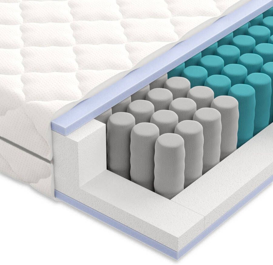 Mister Sandman Matras 90 x 200 cm Hoogte 21cm Pocketvering matras 90x200 met 7 zones Ergonomisch Gemiddeld of medium stevig Matras 90x200 eenpersoons Ademende Matrassen 90 x 200 Koudschuim matras geveerdGemiddeld