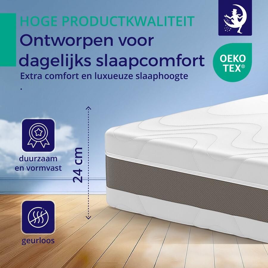 Mister Sandman Matras 90 x 200 cm Hoogte 24cm Pocketvering matras 90x200 met 7 zones Ergonomisch stevig of zeer stevig Matras 90x200 Tweepersoons Ademende Matrassen 90 x 200 Koudschuim matras geveerd - Foto 2