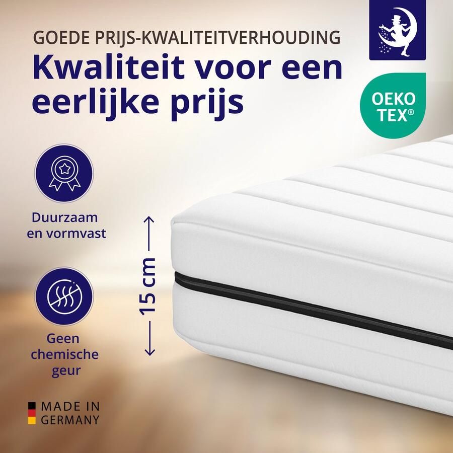 Mister Sandman Matras 80x190 – 7 zones koudschuim – 15 cm hoog – middelstevig – premium plus tijk – allergievriendelijk met afneembare en wasbare hoes