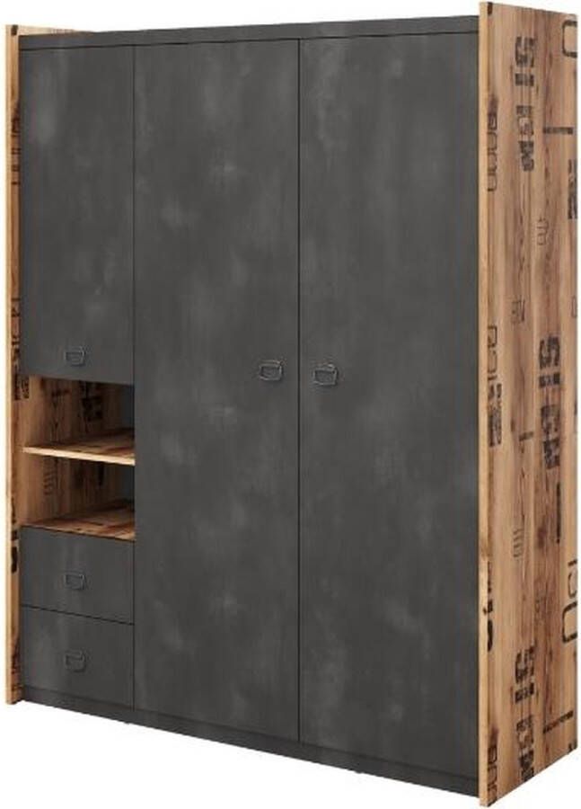 Misterbed Fargo 3-Deurs Kledingkast H191 Alpine Sparren Antraciet Betonlook