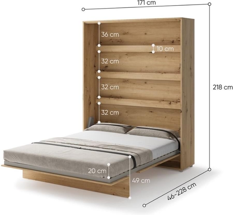 Beds and more Murphy Verticaal Opklapbed 160x200 Artisan Eiken