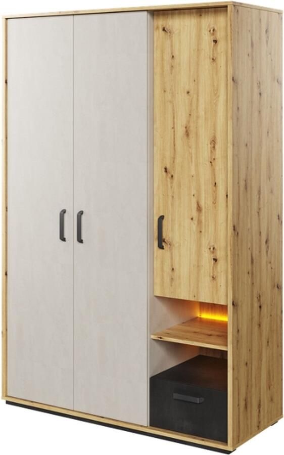 Misterbed Qubic 3-deurs Kledingkast H195 Eiken Grijs