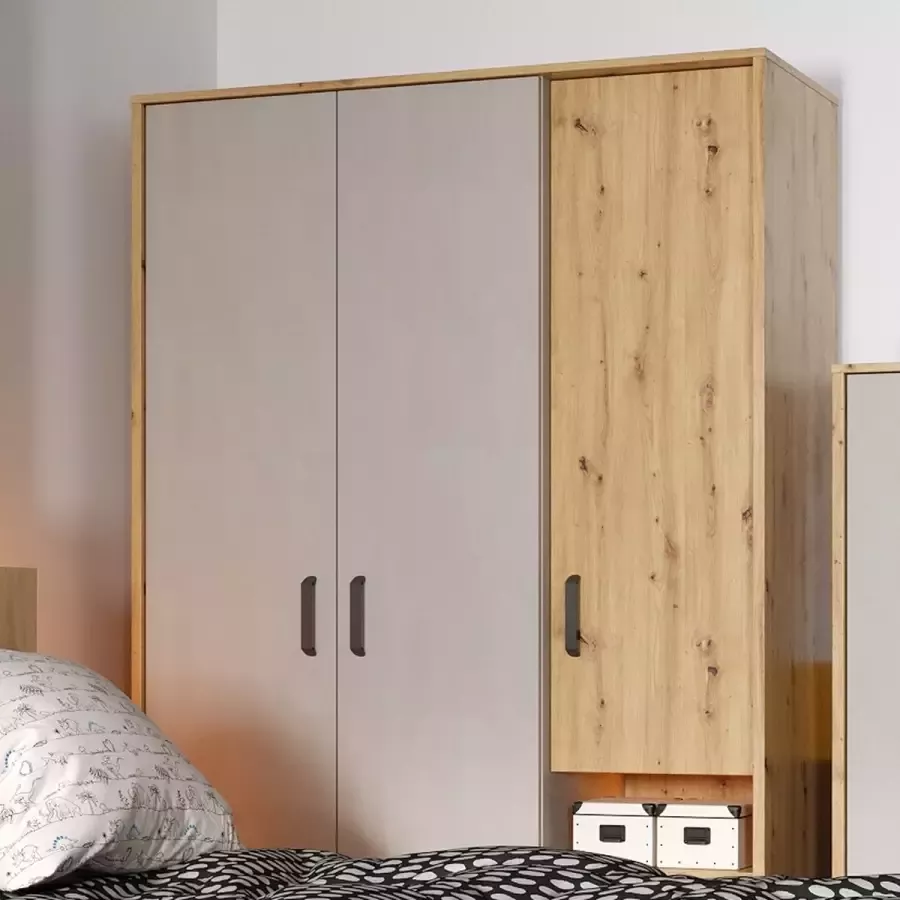 Misterbed Qubic 3-deurs Kledingkast H195 Eiken Grijs - Foto 2